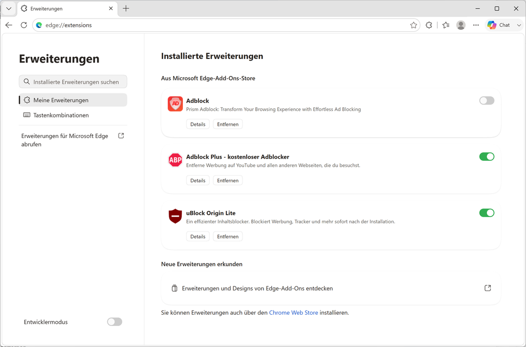Werbeblocker in Einstellungen des Browsers deaktivieren